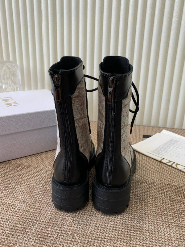 CD D-Unit Ankle Boot In Beige Mix Black Tweed Fabric And Cowhide 113478