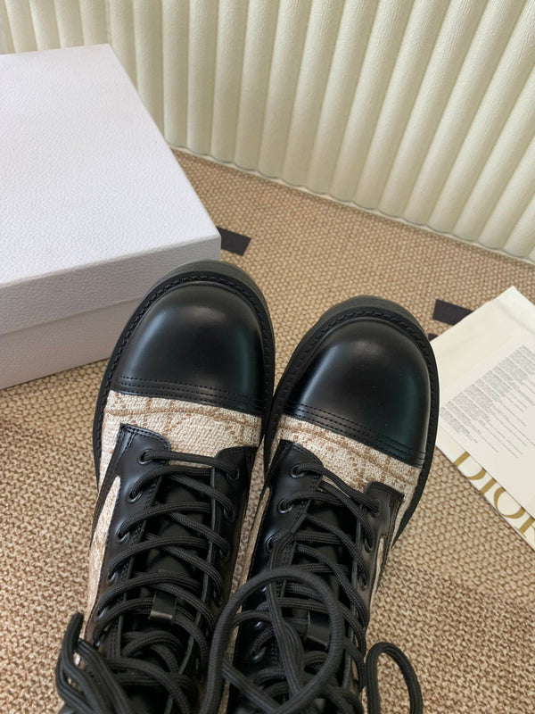 CD D-Unit Ankle Boot In Beige Mix Black Tweed Fabric And Cowhide 113478