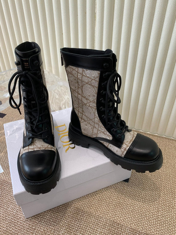 CD D-Unit Ankle Boot In Beige Mix Black Tweed Fabric And Cowhide 113478