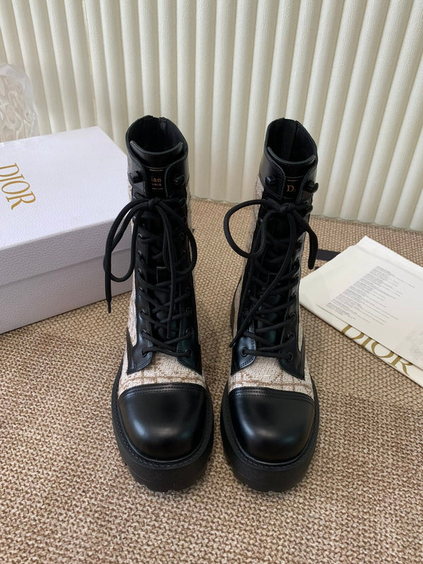 CD D-Unit Ankle Boot In Beige Mix Black Tweed Fabric And Cowhide 113478