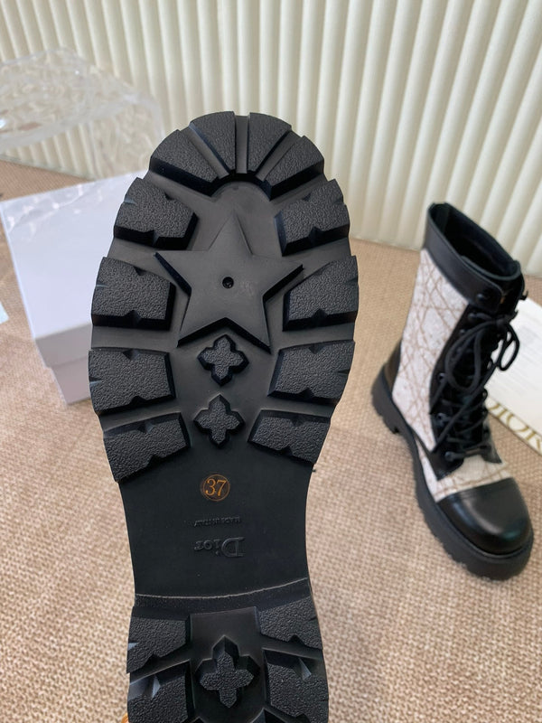 CD D-Unit Ankle Boot In Beige Mix Black Tweed Fabric And Cowhide 113478