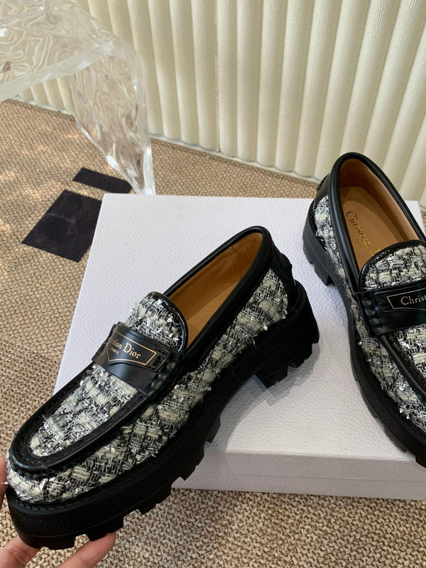 CD Boy Platform Loafer In Black Mix White Tweed Fabric And Cowhide 113485