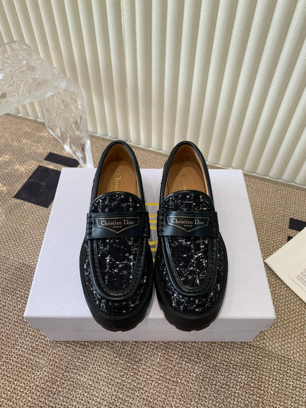 CD Boy Platform Loafer In Black Tweed Fabric And Cowhide 113487