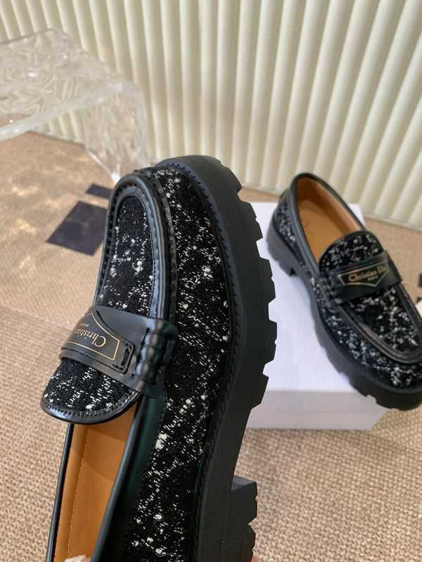 CD Boy Platform Loafer In Black Tweed Fabric And Cowhide 113487