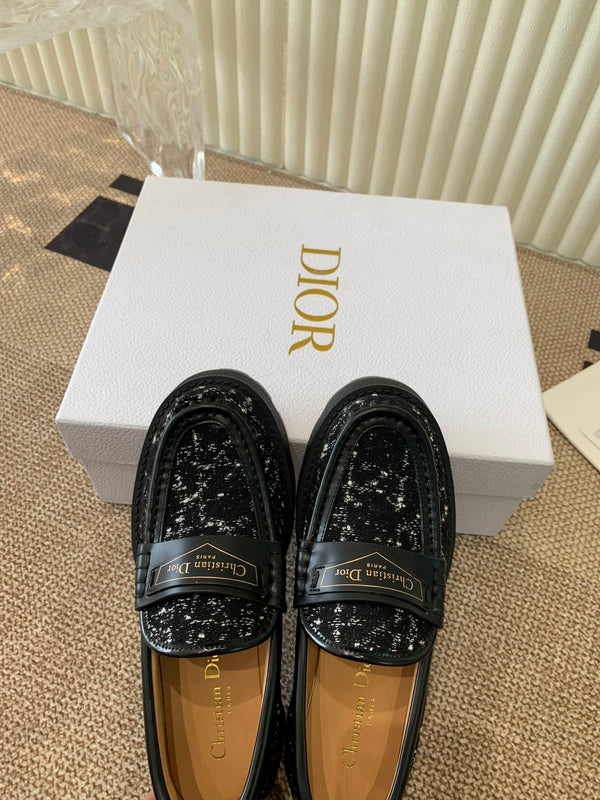 CD Boy Platform Loafer In Black Tweed Fabric And Cowhide 113487