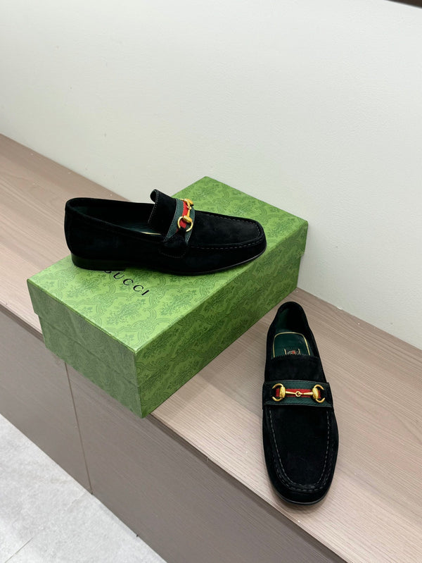 GG Men's Horsebit Loafer Black Suede 542461