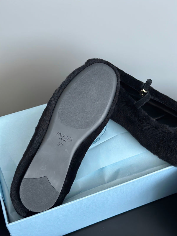 Prada 25s Mary Jane Ballet Flats Black Wool 538454
