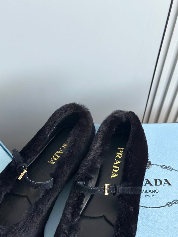 Prada 25s Mary Jane Ballet Flats Black Wool 538454