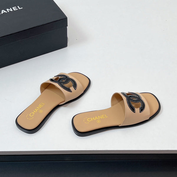 CC Slippers In Dark Beige Calfskin 149746