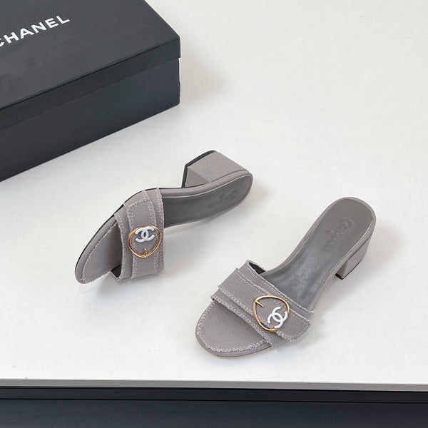 CC Mule Sandals In Grey Canvas Fabric 149438