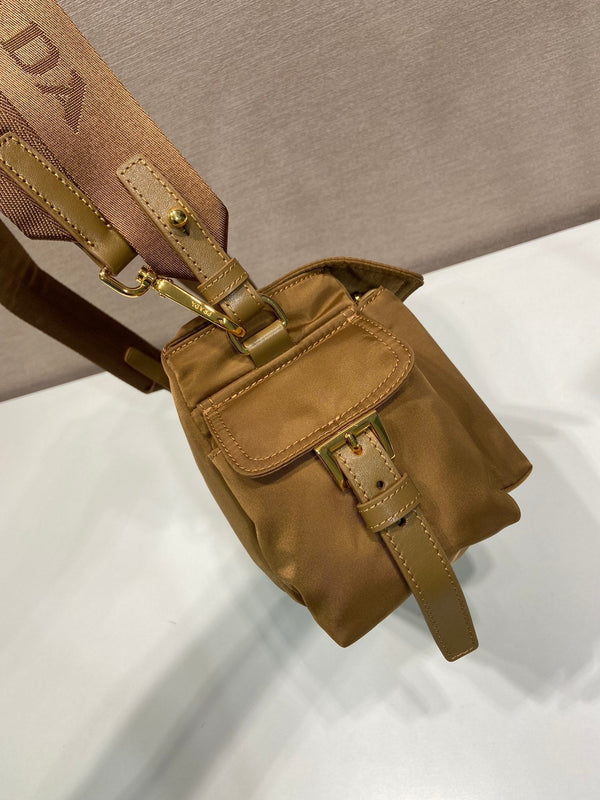 PRA Shoulder Bag Brown Re-Nylon and Saffiano Leather