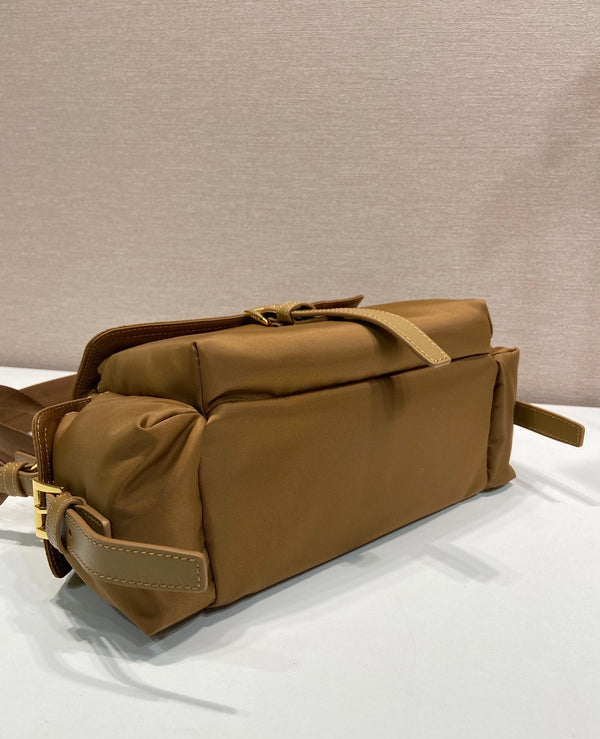 PRA Shoulder Bag Brown Re-Nylon and Saffiano Leather