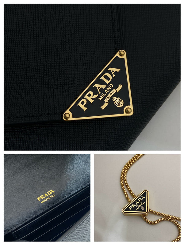 PRA Cross pattern envelope bag black leather 341148