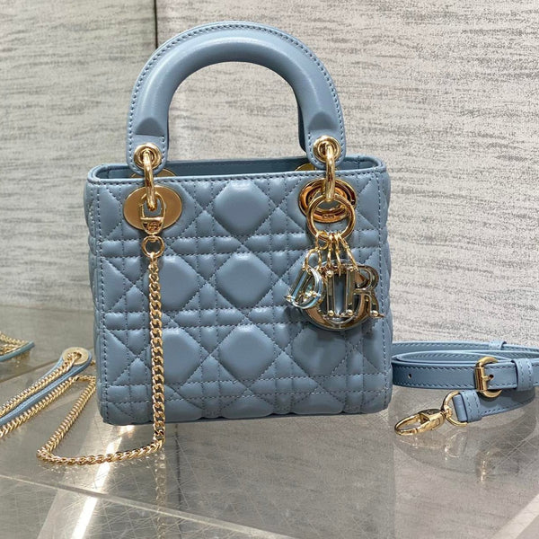 BORSA MINI DA DONNA 17 IN PELLE DI AGNELLO BLU CERULEO