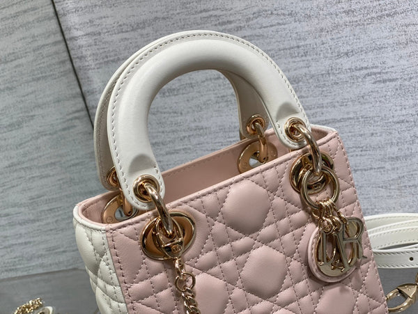 mini lady 17 pink white lambskin