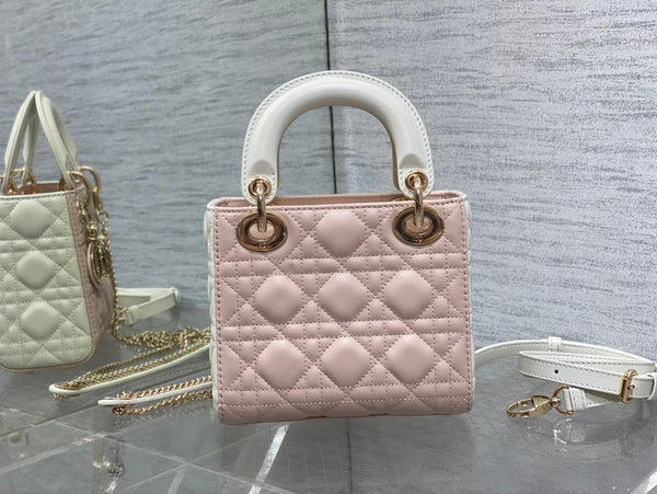 mini lady 17 pink white lambskin