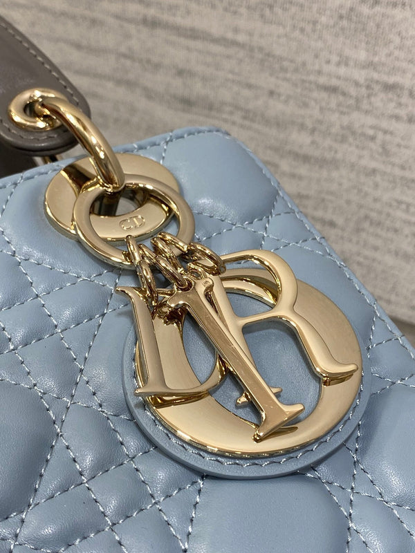 Lady Bag 20cm Celeste Blue Grey Lambksin