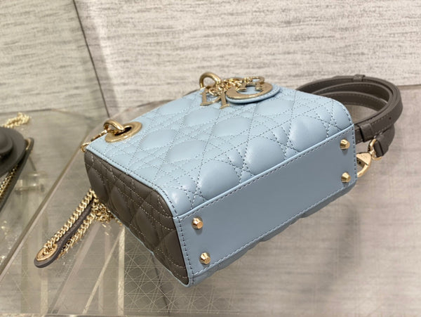 Lady Bag 17cm Celeste Blue Grey Lambksin