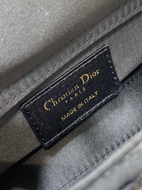 MINI BORSA DA DONNA 16 IN RASO NERO E PELLE DI VITELLO CON DISEGNO DI PERLINE