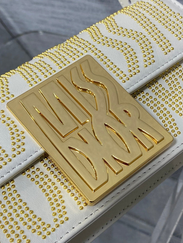 MINI BORSA CON PATTA 18 IN PELLE DI AGNELLO BIANCA CON STRASS ORO