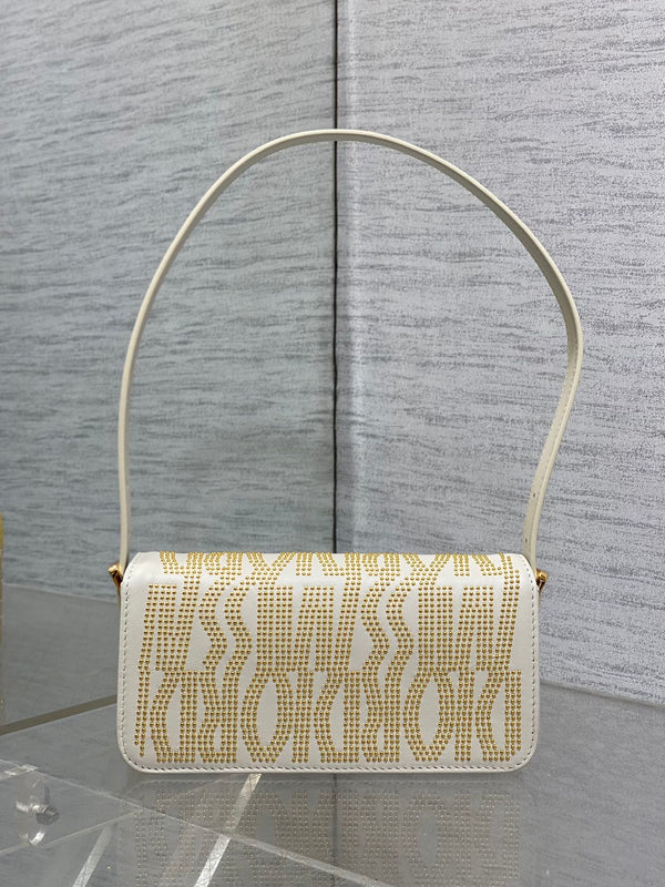 MINI BORSA CON PATTA 18 IN PELLE DI AGNELLO BIANCA CON STRASS ORO