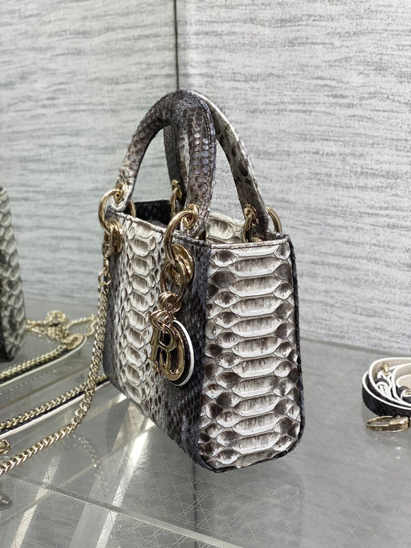 MINI 17 BORSA DA DONNA IN PELLE DI AGNELLO CON MOTIVO SERPENTE NERO E BIANCO