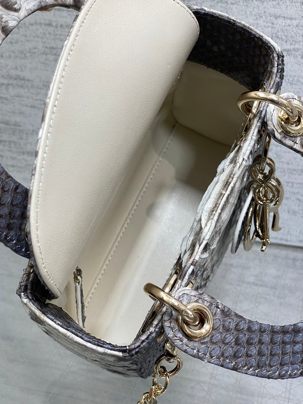 MINI 17 BORSA DA DONNA IN PELLE DI AGNELLO CON MOTIVO SERPENTE NERO E BIANCO