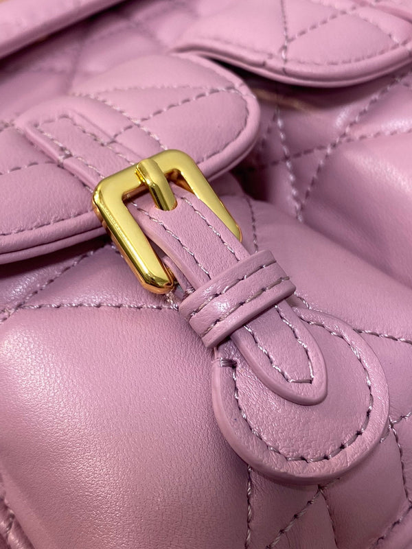 ZAINO MEDIO 25 CARO ROSA FENICOTTERO MACROCANNAGE IN PELLE DI AGNELLO