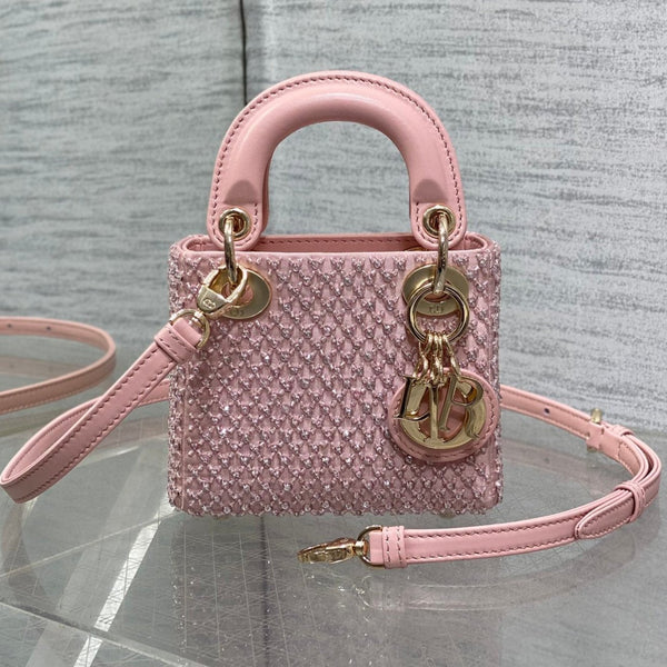 BORSA MICRO 12 DA DONNA IN RASO ROSA CIPRIA CON PERLINE