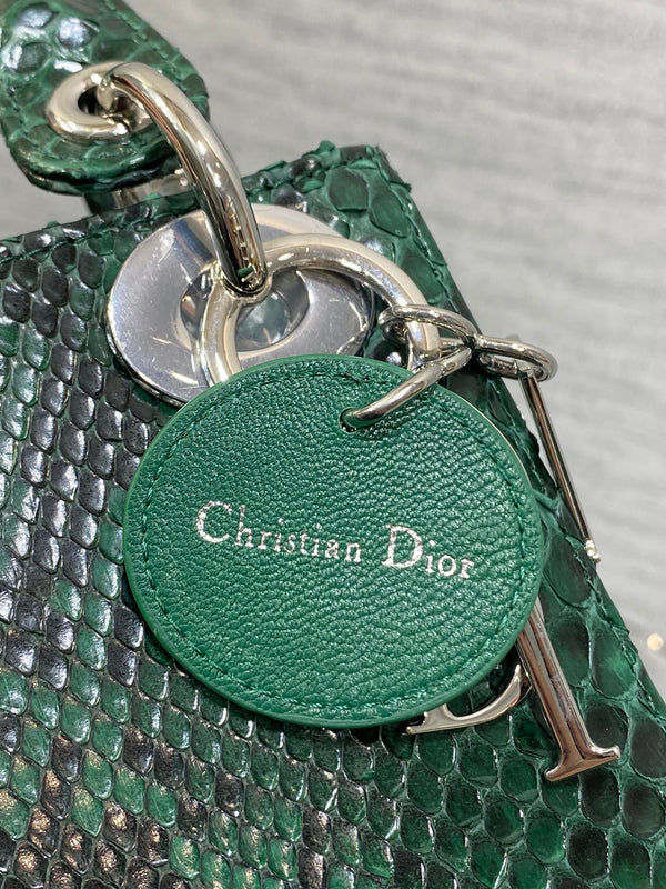 MINI 17 BORSA DA DONNA IN PELLE DI AGNELLO CON MOTIVO SERPENTE NERO E VERDE FORESTA