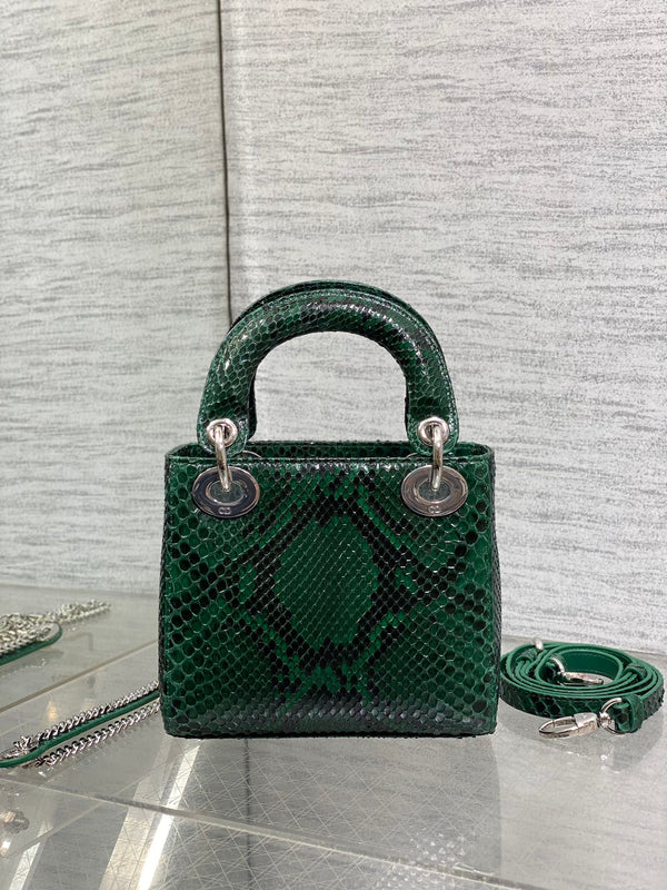 MINI 17 BORSA DA DONNA IN PELLE DI AGNELLO CON MOTIVO SERPENTE NERO E VERDE FORESTA