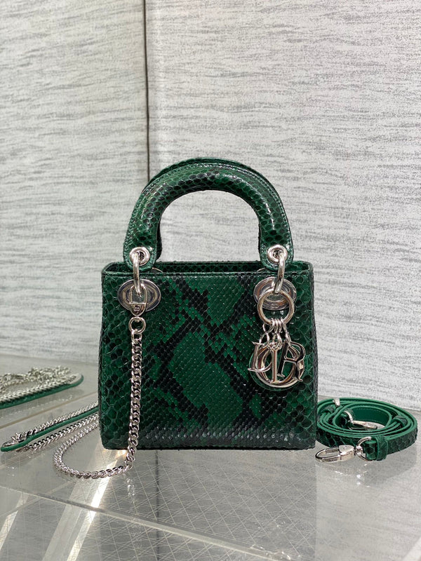 MINI 17 BORSA DA DONNA IN PELLE DI AGNELLO CON MOTIVO SERPENTE NERO E VERDE FORESTA