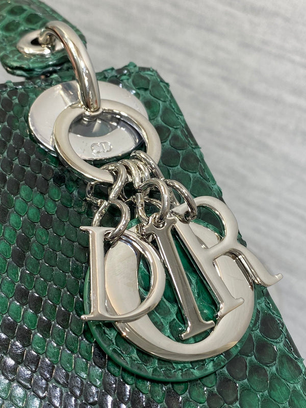 MINI 17 BORSA DA DONNA IN PELLE DI AGNELLO CON MOTIVO SERPENTE NERO E VERDE FORESTA