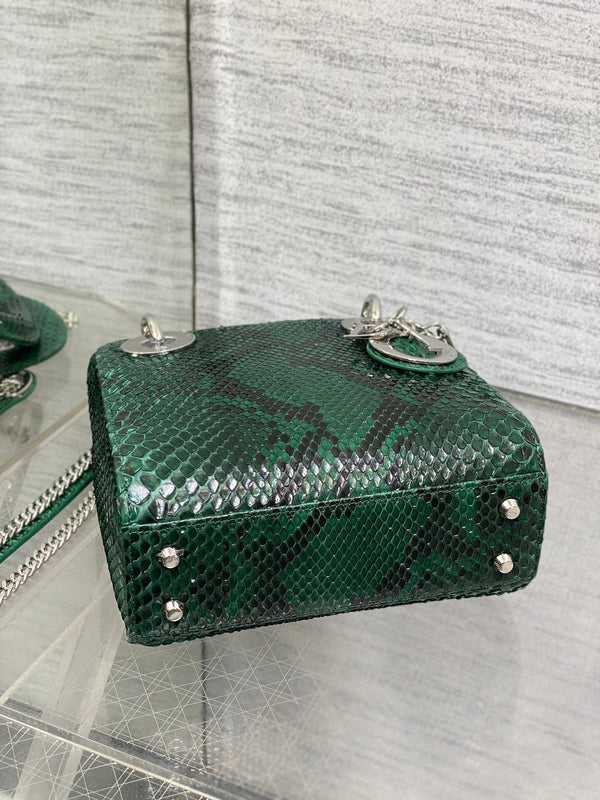 MINI 17 BORSA DA DONNA IN PELLE DI AGNELLO CON MOTIVO SERPENTE NERO E VERDE FORESTA