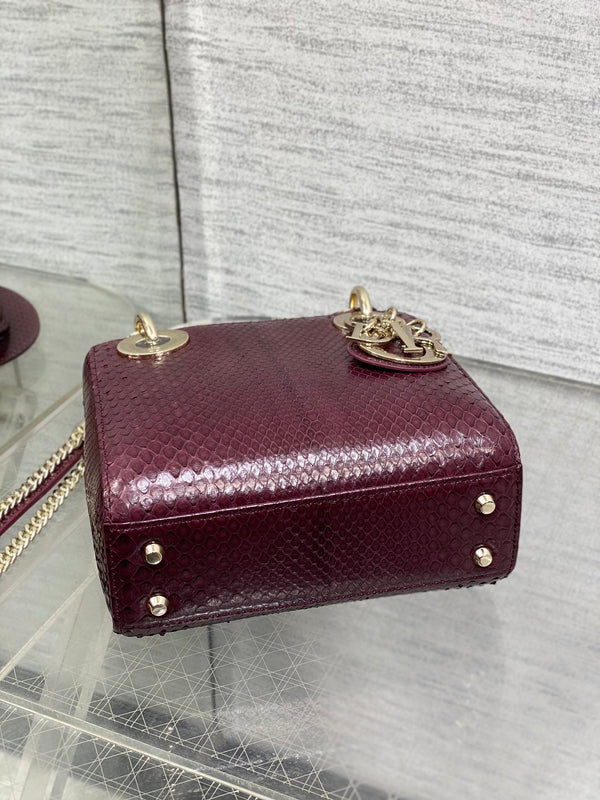 MINI 17 BORSA DA DONNA IN PELLE DI AGNELLO CON MOTIVO SERPENTE VIOLA PRUGNA