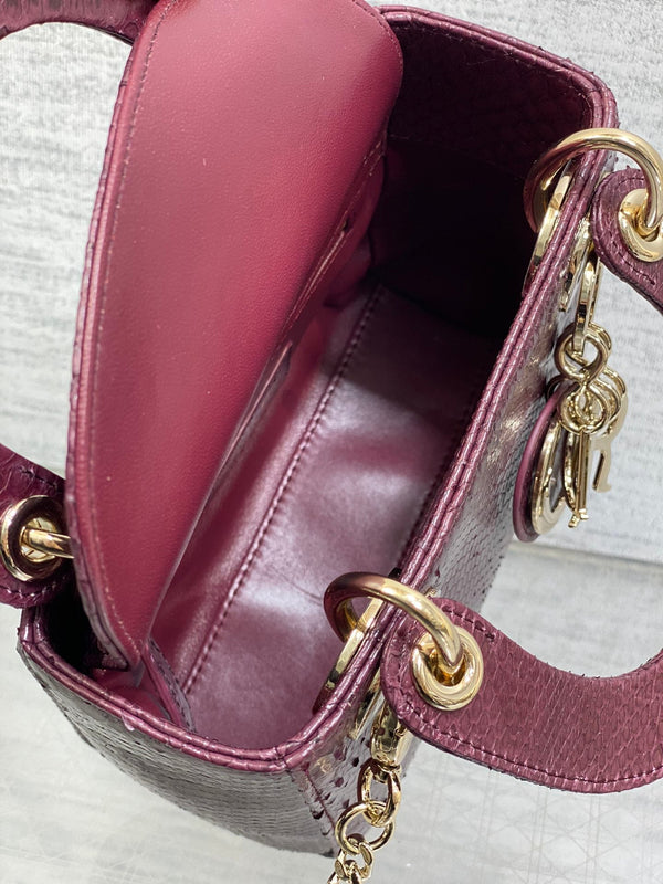 MINI 17 BORSA DA DONNA IN PELLE DI AGNELLO CON MOTIVO SERPENTE VIOLA PRUGNA