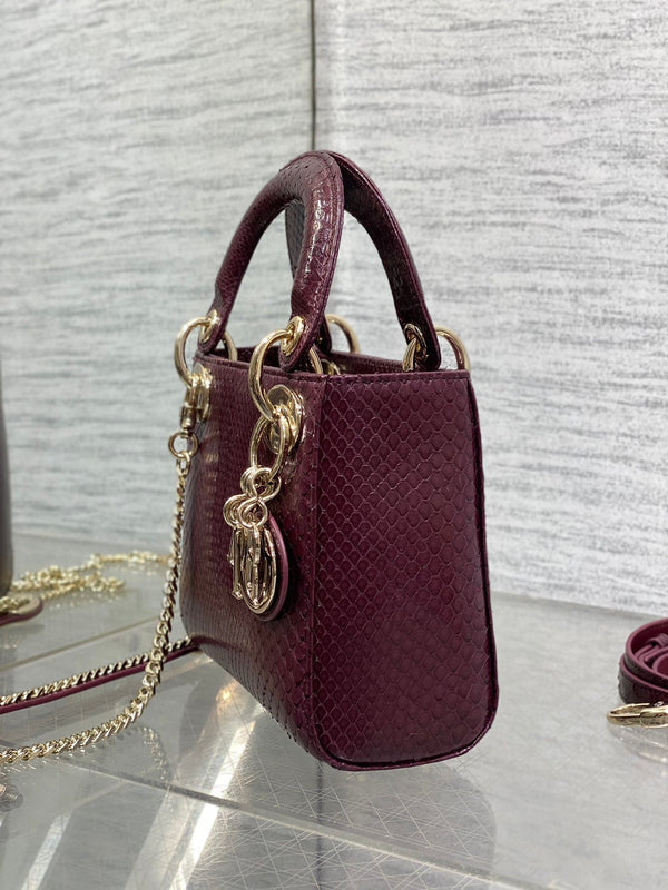 MINI 17 BORSA DA DONNA IN PELLE DI AGNELLO CON MOTIVO SERPENTE VIOLA PRUGNA