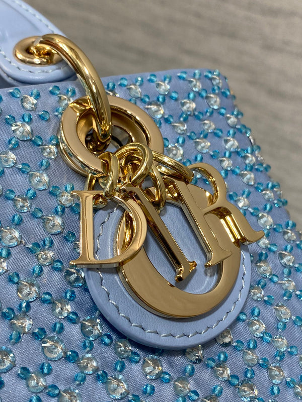 SMALL 16 LADY D-JOY BAG IN POWDER BLUE CANNAGE LAMBSKIN WITH EMBROIDERED BEADWORK BEADWORK