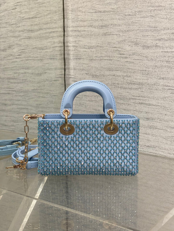 SMALL 16 LADY D-JOY BAG IN POWDER BLUE CANNAGE LAMBSKIN WITH EMBROIDERED BEADWORK BEADWORK