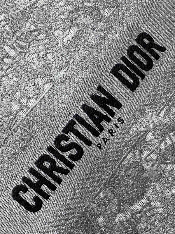 CD Small Dior Book Tote Scotland’s National Flower Pattern Grey Cotton