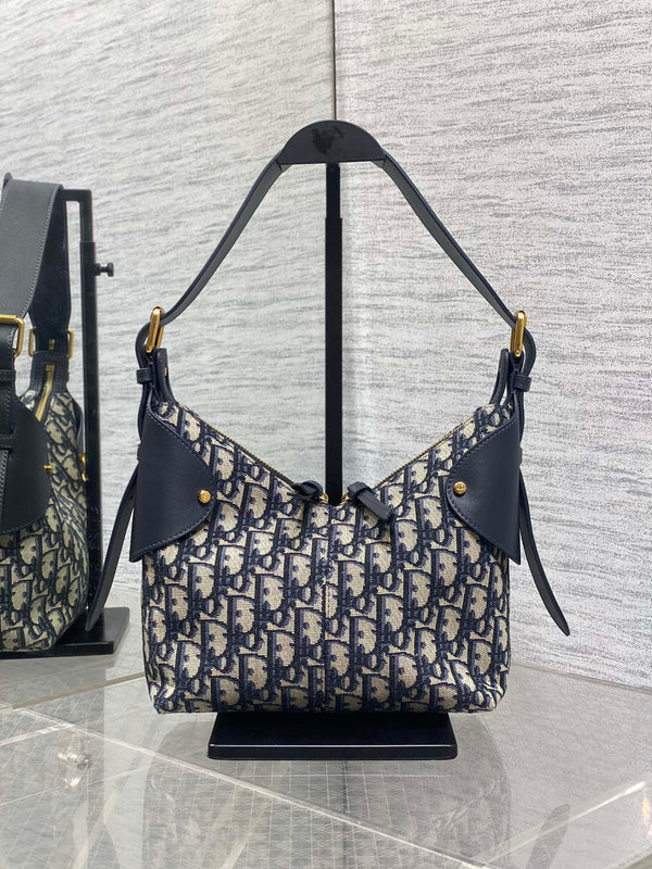Dior 2025 Sac Voyage 23cm Toile Mélange Bleu Marine Beige Cuir 270572