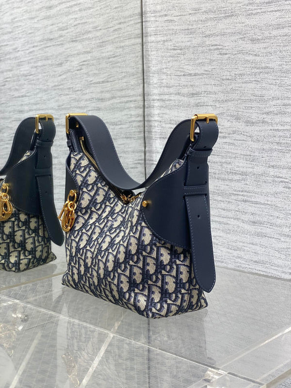 Dior 2025 Sac Voyage 23cm Toile Mélange Bleu Marine Beige Cuir 270572