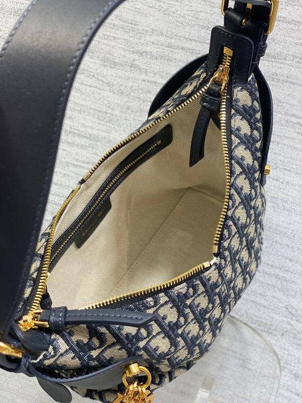 Dior 2025 Sac Voyage 23cm Toile Mélange Bleu Marine Beige Cuir 270572