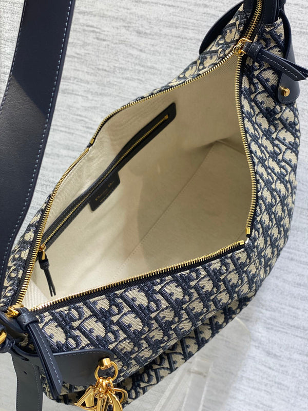 Dior 2025 Sac Voyage 34cm Toile Bleu Marine et Cuir Beige 270576