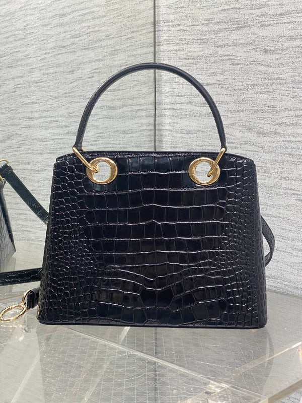 Dior Sac 2025 en Cuir Noir Motif Crocodile 28cm 272521
