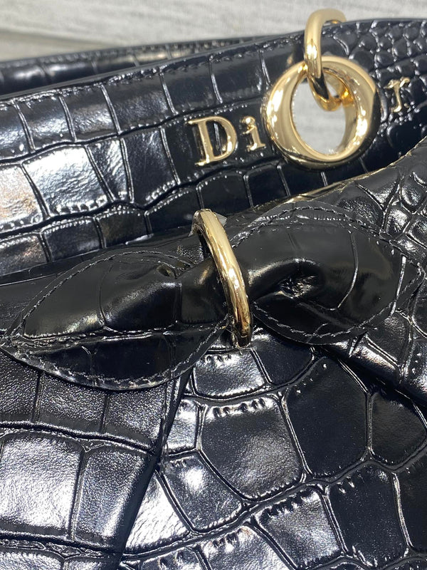 Dior Sac 2025 en Cuir Noir Motif Crocodile 28cm 272521