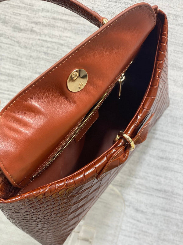 Sac Dior 2025 à motif croco 28cm Cuir marron 272523