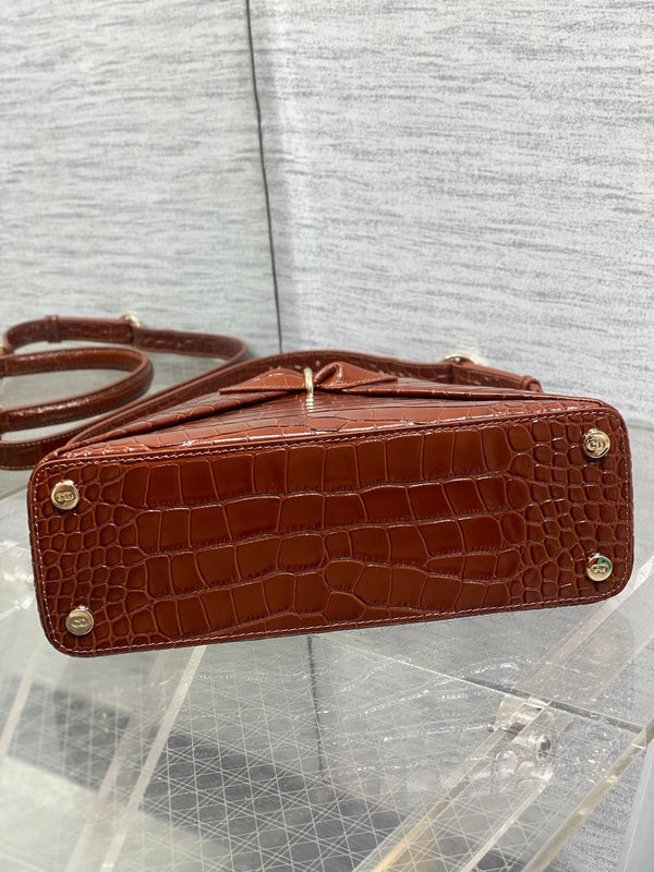 Sac Dior 2025 à motif croco 28cm Cuir marron 272523