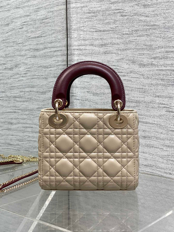 CD 2026 Mini Lady Dior Bag Beige Burugndy Lambskin 286583