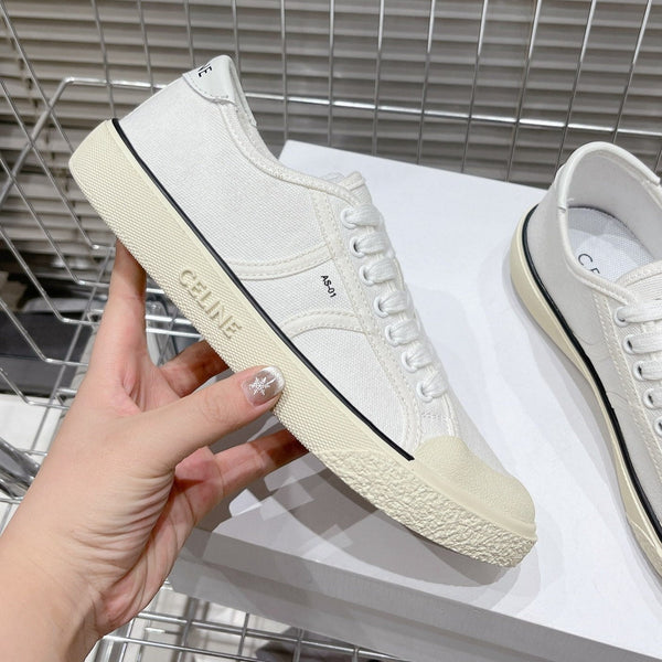 SNEAKERS JANE BASSE ALLACCIATE CON PATCH TRIOMPHE IN TELA E PELLE DI VITELLO BIANCA